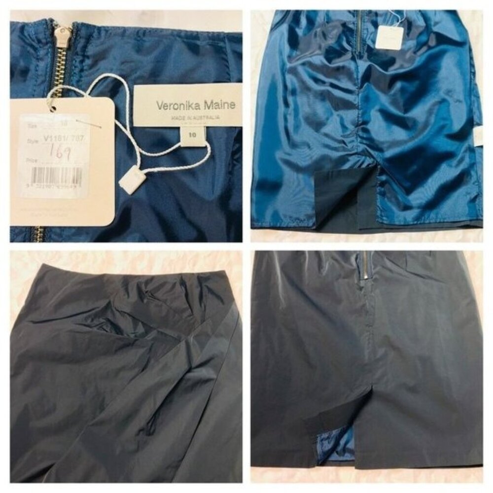 Veronika Maine Cinched Pencil Skirt Sz 10 Dark Iridescent Blue Evening New $169 - Picture 9 of 10